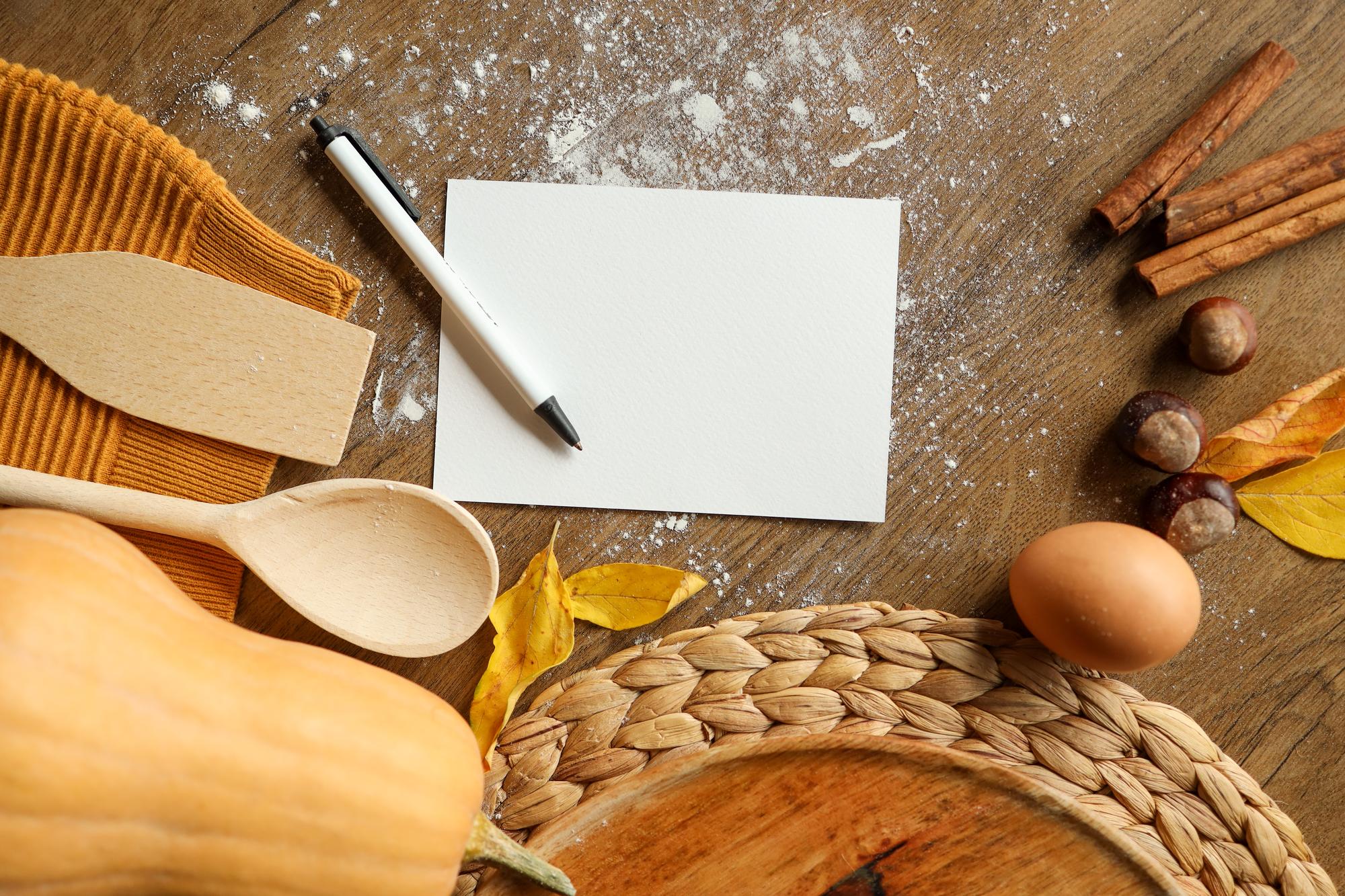 stylized paperwork and recipe cards on table